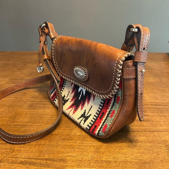 Brighton Vintage Colton Flap Saddle Bag Crossbody Aztec Brown Leather Purse - Picture 4 of 13